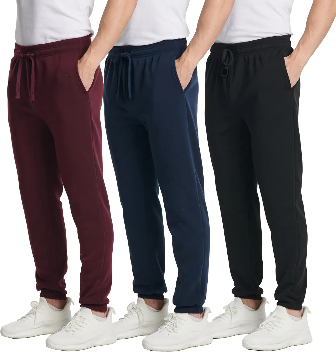 Real Essentials 3 Pack: Men's Fleece Elastic Bottom Jogger Sweatpants with Pockets (Available in Big & Tall)