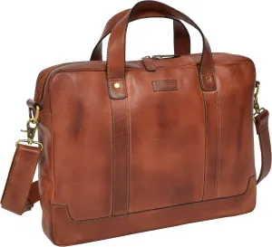 Real Soft Leather Satchel VINTAGE TAN Briefcase Quality Business Office Bag - Rio