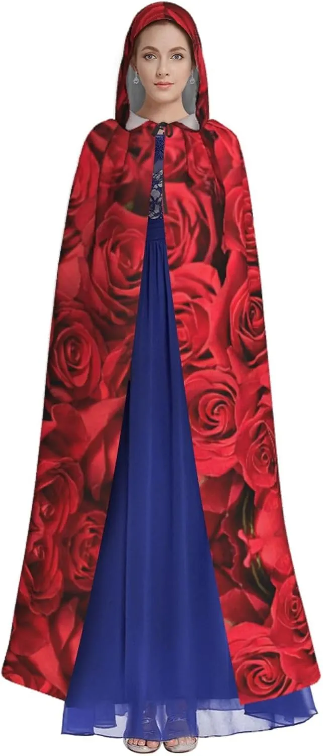Red Rose Cape Cloak Adults Hooded Cloak For Women Men Halloween Costumes Christmas Cosplay