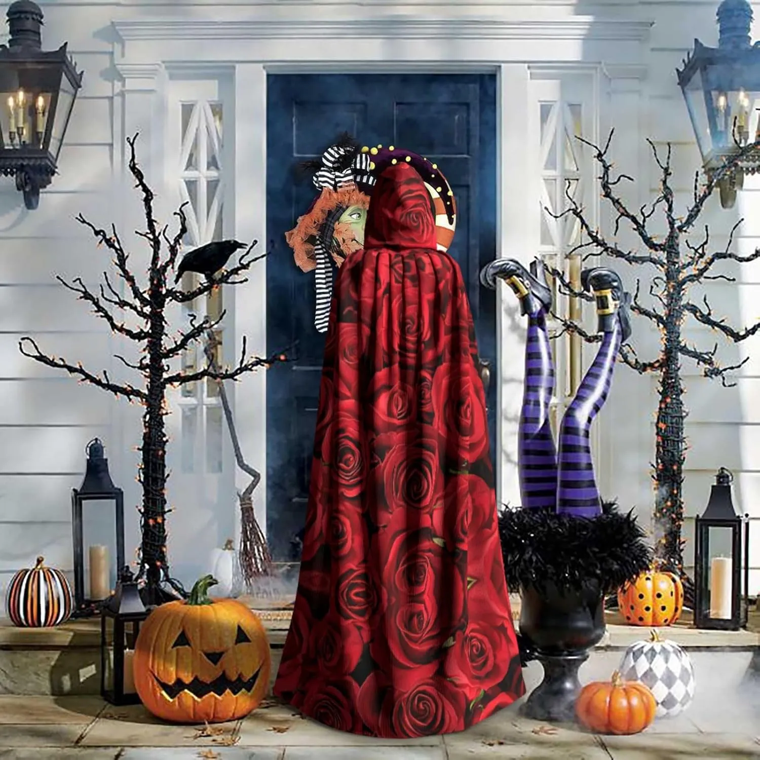 Red Rose Cape Cloak Adults Hooded Cloak For Women Men Halloween Costumes Christmas Cosplay