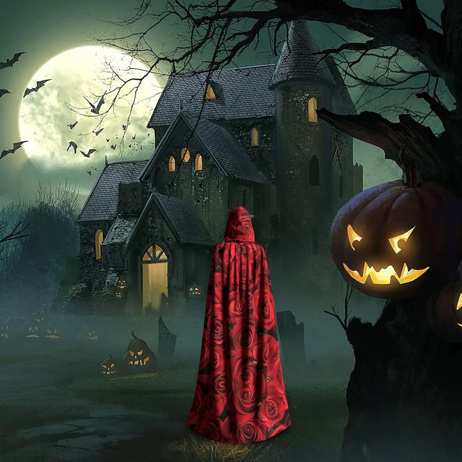 Red Rose Cape Cloak Adults Hooded Cloak For Women Men Halloween Costumes Christmas Cosplay