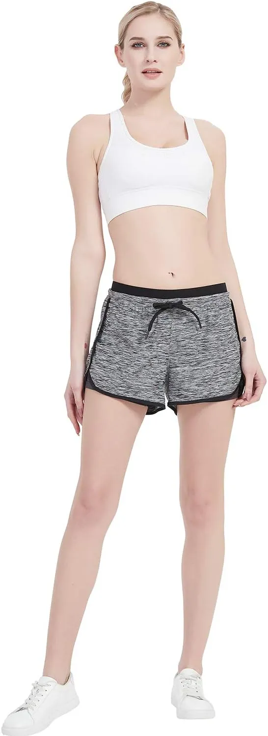 RIBOOM Women Workout Fitness Running Shorts Double Layer Active Yoga Gym Sport Shorts
