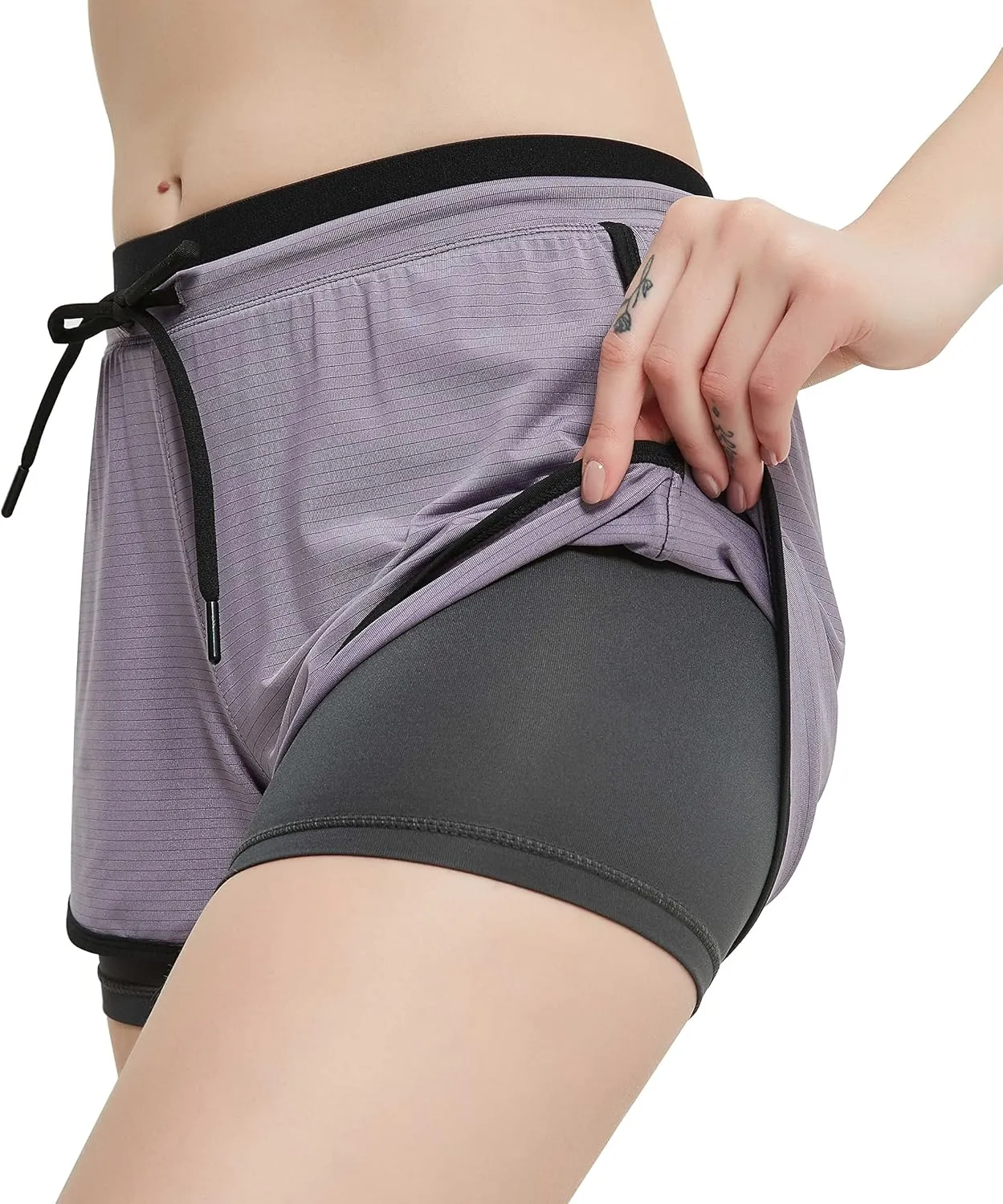 RIBOOM Women Workout Fitness Running Shorts Double Layer Active Yoga Gym Sport Shorts
