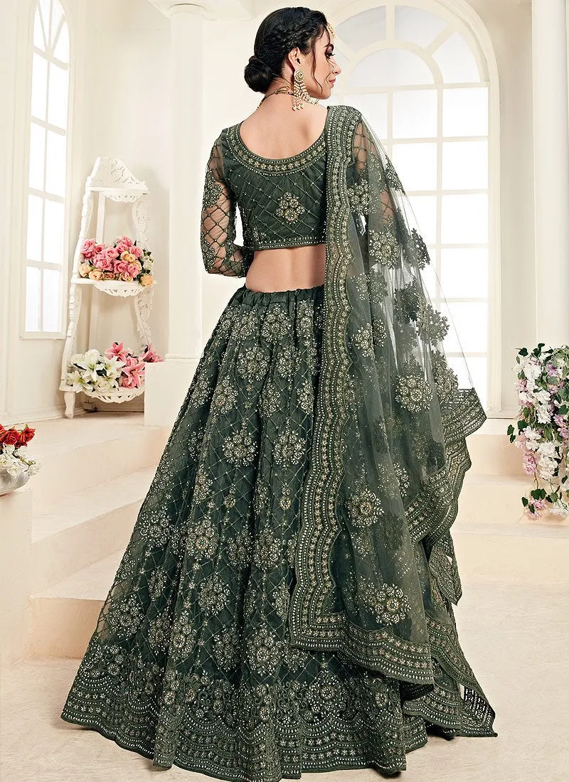 Sage Green A Line Trendy Wedding Lehenga Choli