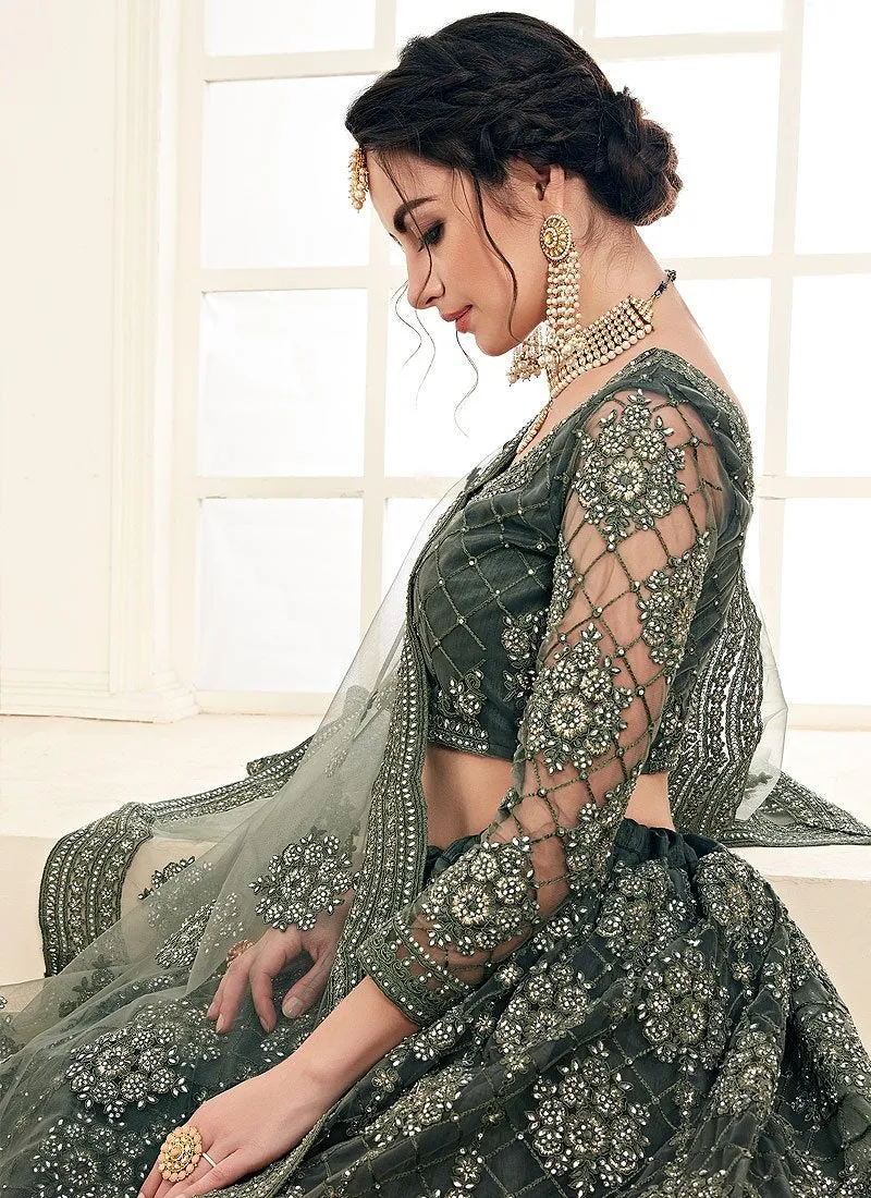 Sage Green A Line Trendy Wedding Lehenga Choli