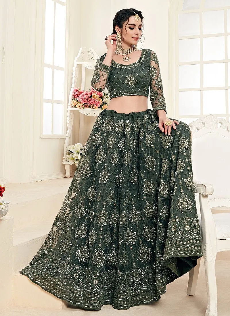 Sage Green A Line Trendy Wedding Lehenga Choli
