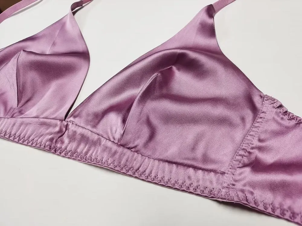 SilRiver Women's Silk Soft Cup Wireless Bra Bralette Top with Smooth Satin