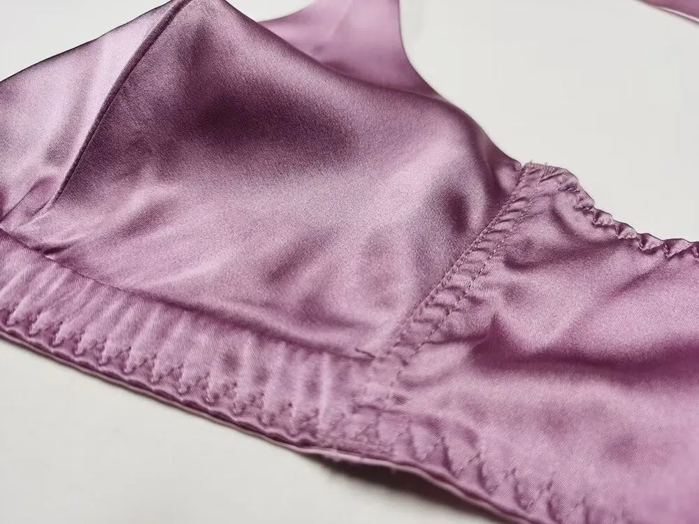 SilRiver Women's Silk Soft Cup Wireless Bra Bralette Top with Smooth Satin