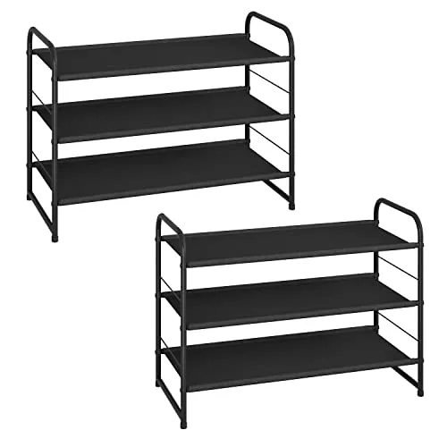 Simple Trending 6-Tier Stackable Shoe Rack, Expandable & Adjustable Fabric Shoe Shelf Storage Organizer, Black