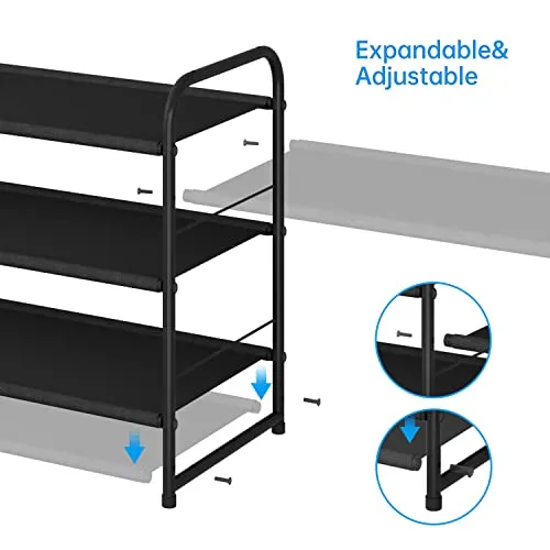 Simple Trending 6-Tier Stackable Shoe Rack, Expandable & Adjustable Fabric Shoe Shelf Storage Organizer, Black