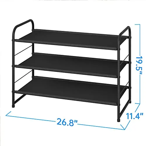 Simple Trending 6-Tier Stackable Shoe Rack, Expandable & Adjustable Fabric Shoe Shelf Storage Organizer, Black