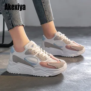spring Sneakers Women Thick Bottom Daddy Shoe Thick Bottom Round Toe Breathing Leisure Female Vulcanize Shoes s267