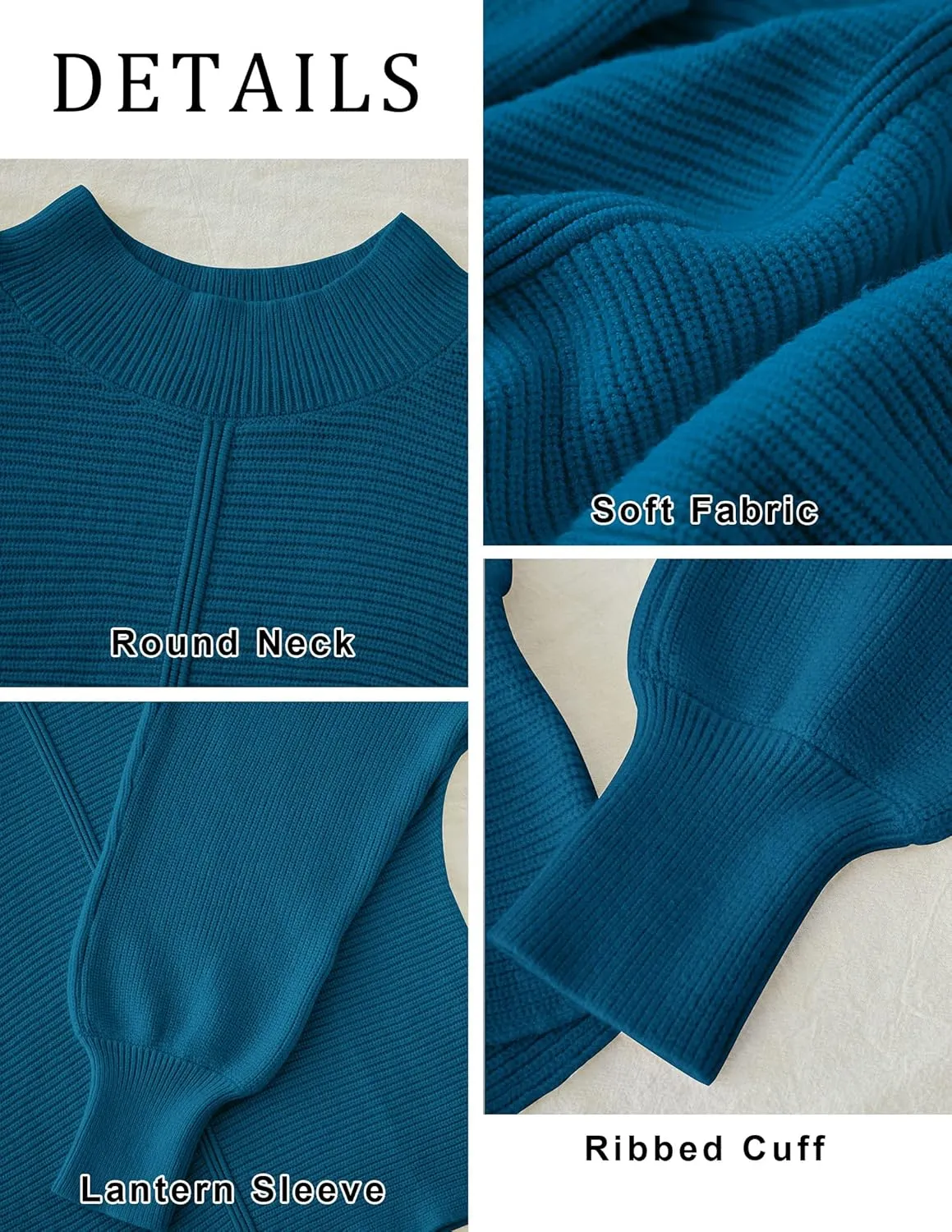 TECREW Women's Batwing Long Sleeve Crew Neck Pullover Sweater Soft Ribbed Knit Sweater Top