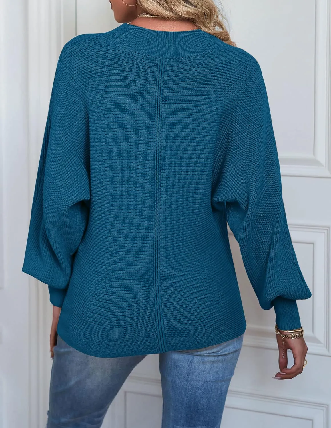 TECREW Women's Batwing Long Sleeve Crew Neck Pullover Sweater Soft Ribbed Knit Sweater Top