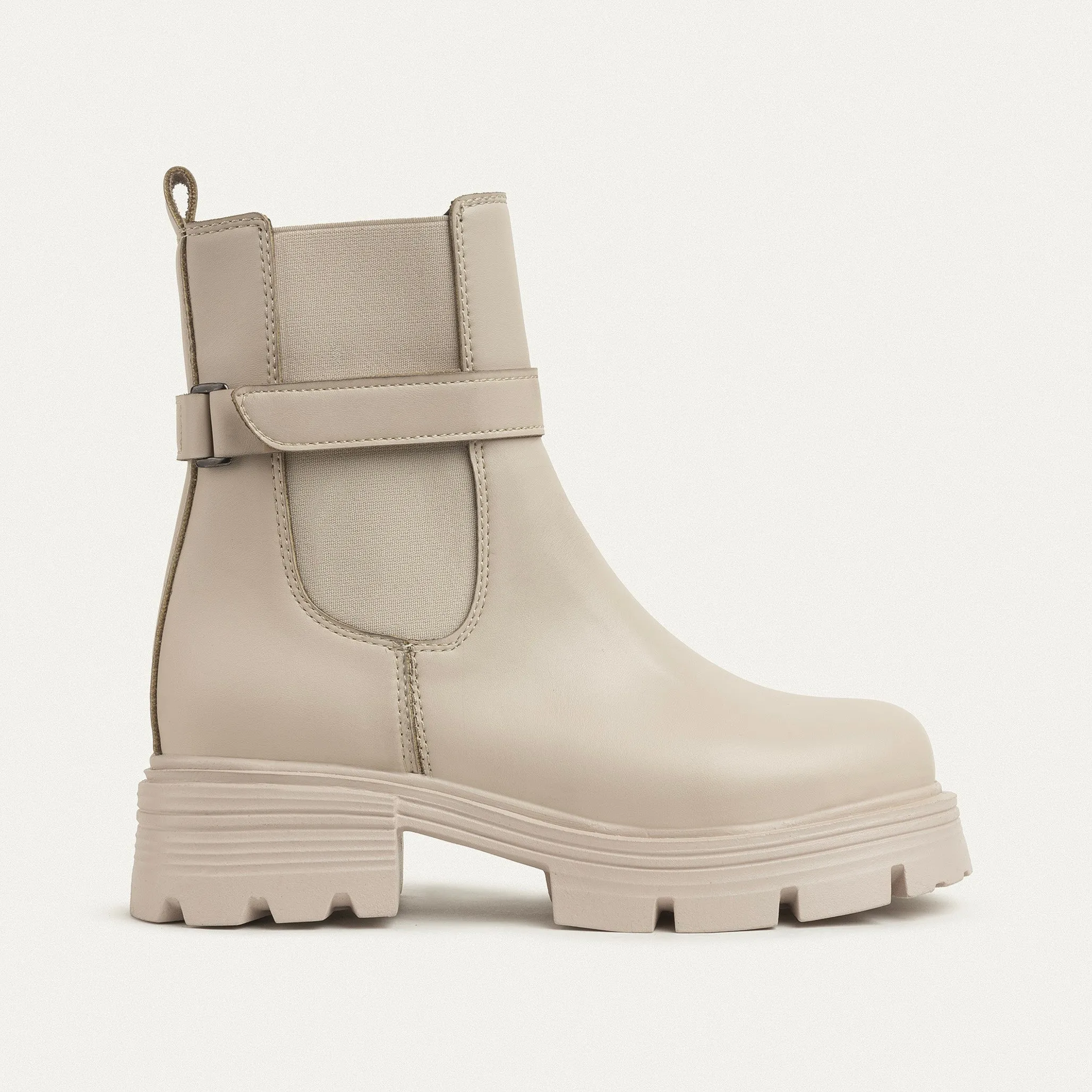 The Chunky Lace Up Ankle Boots - Beige