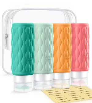 Travel Bottles for Toiletries, 3.4 oz TSA Approved Silicone Travel Shampoo Bottles with Clear Toiletry Bag and Label, Travel Essentials for Shampoo and Conditioner, Orange