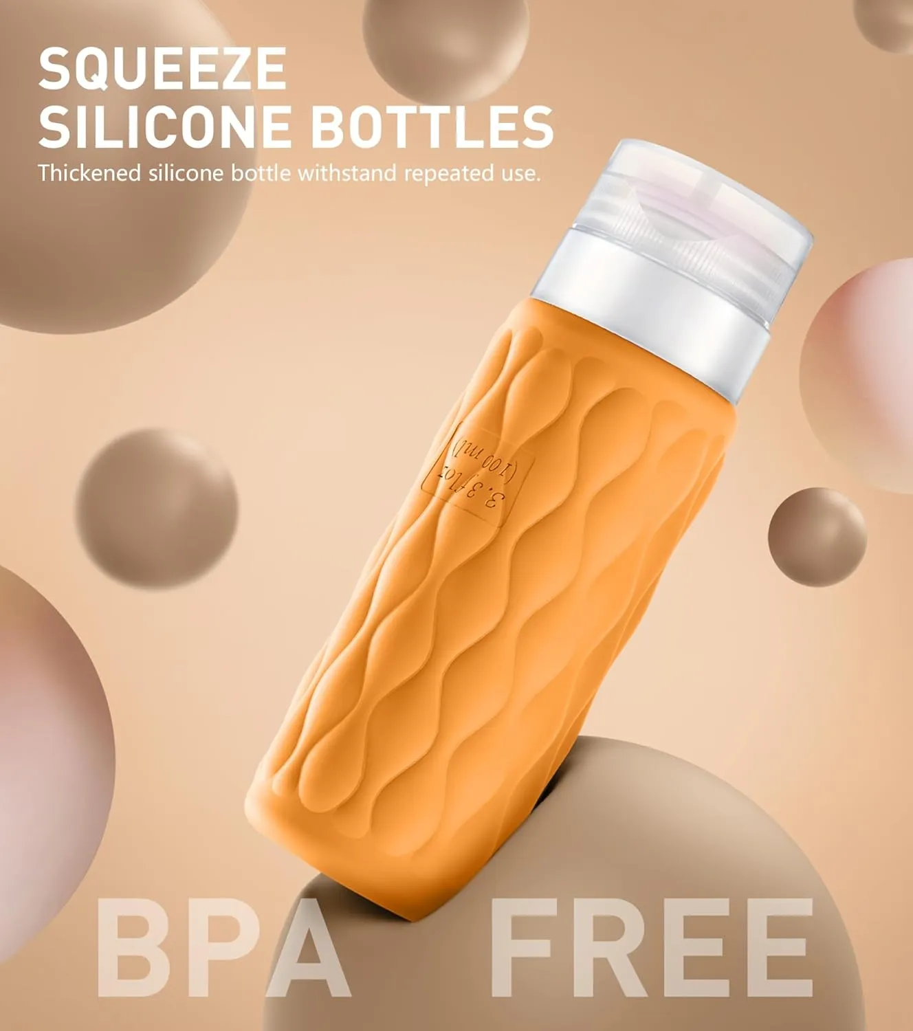 Travel Bottles for Toiletries, 3.4 oz TSA Approved Silicone Travel Shampoo Bottles with Clear Toiletry Bag and Label, Travel Essentials for Shampoo and Conditioner, Orange