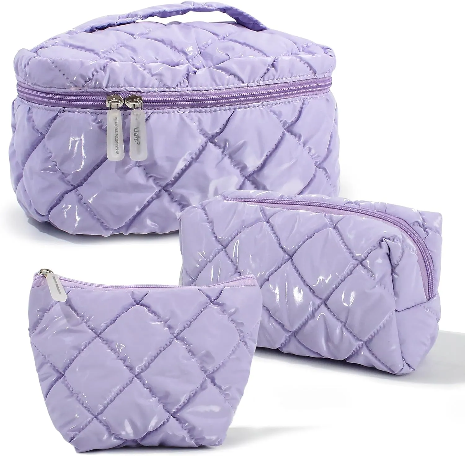 Travel Makeup Bag for Women, Large Waterproof Cosmetic Organizer with 3-piece set, Toiletry Bag for Gym/College/Gifts | Cute Aesthetic Design (Purple)