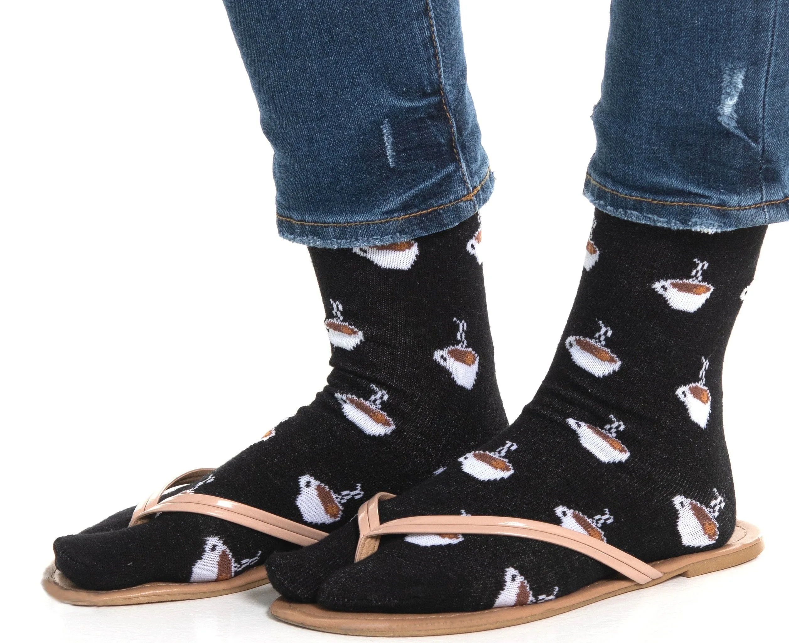 V-Toe Socks, Inc Unisex Flip Flop Tabi Socks - Coffee Cups
