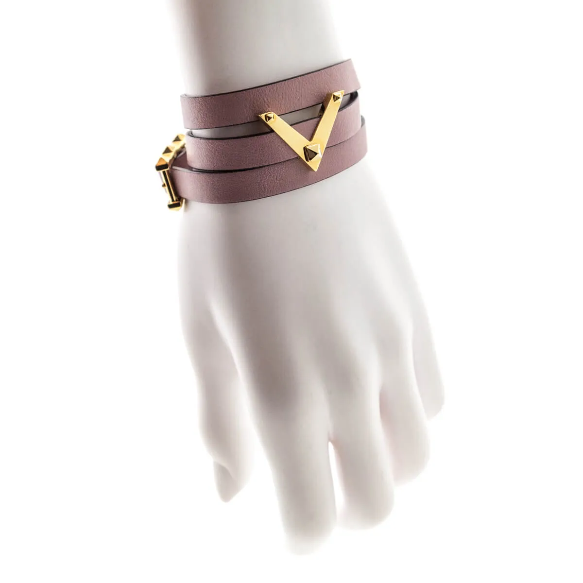 Valentino Blush Leather V Double Tour Bracelet