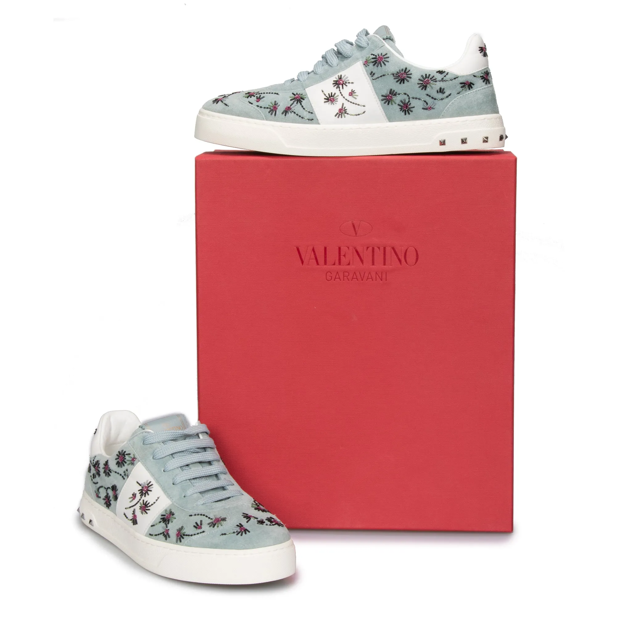 Valentino Flycrew Embroidered Sneaker in Blue