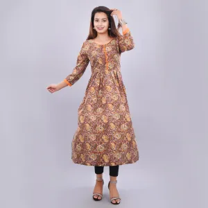 Vedana Women's Cotton Kalamkari Print Cold Shoulder Kurti