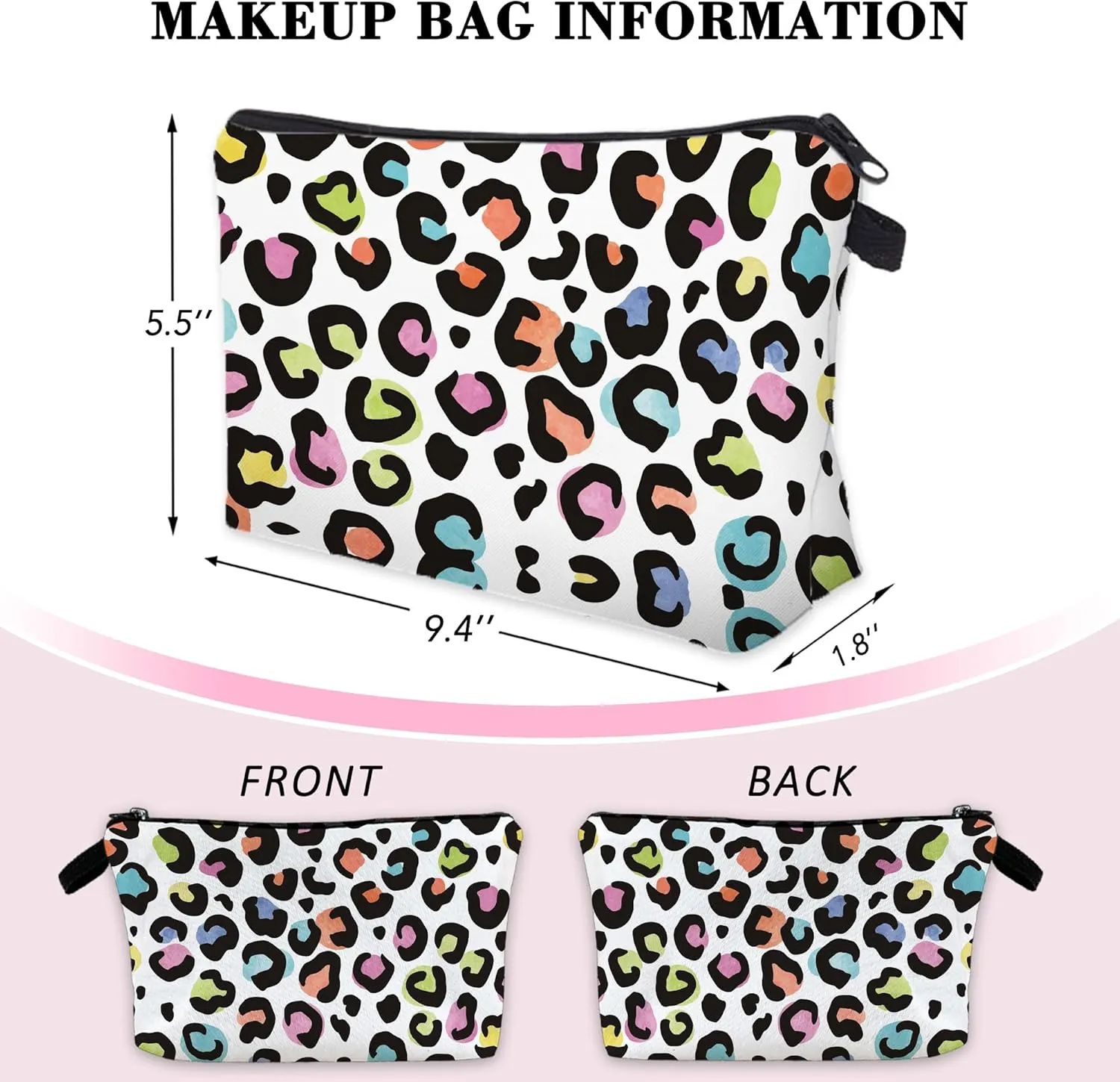 White Leopard Cheetah Print Makeup Cosmetic Bag Aesthetic Pouch Organizer Small Compact Cute Travel Mini Portable Beauty Toiletry Make Up Brush Storage Purse Case Women Girl Waterproof Zipper