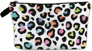 White Leopard Cheetah Print Makeup Cosmetic Bag Aesthetic Pouch Organizer Small Compact Cute Travel Mini Portable Beauty Toiletry Make Up Brush Storage Purse Case Women Girl Waterproof Zipper