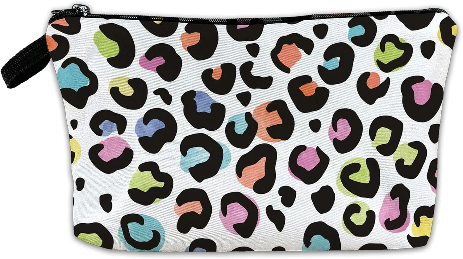 White Leopard Cheetah Print Makeup Cosmetic Bag Aesthetic Pouch Organizer Small Compact Cute Travel Mini Portable Beauty Toiletry Make Up Brush Storage Purse Case Women Girl Waterproof Zipper