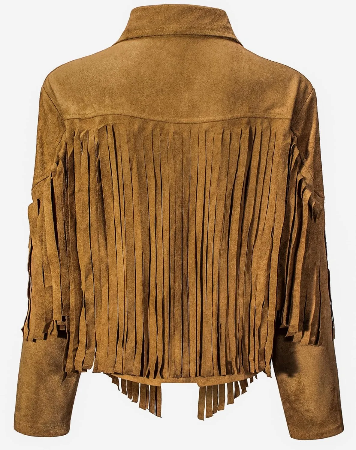 Women Cowgirl Costume Suede Fringe Jacket Hat Belt Set for Western Cowgirl Cowboy Halloween Cosplay