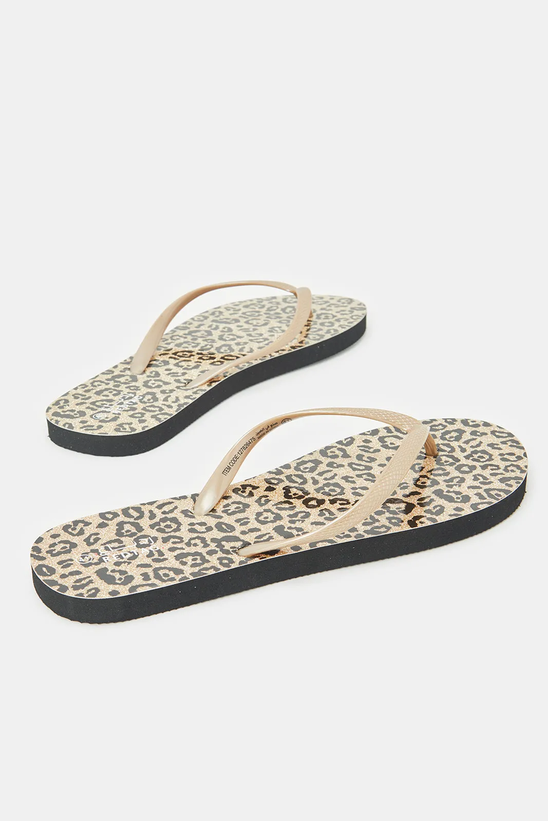 Women Gold Animal Print Flip Flop
