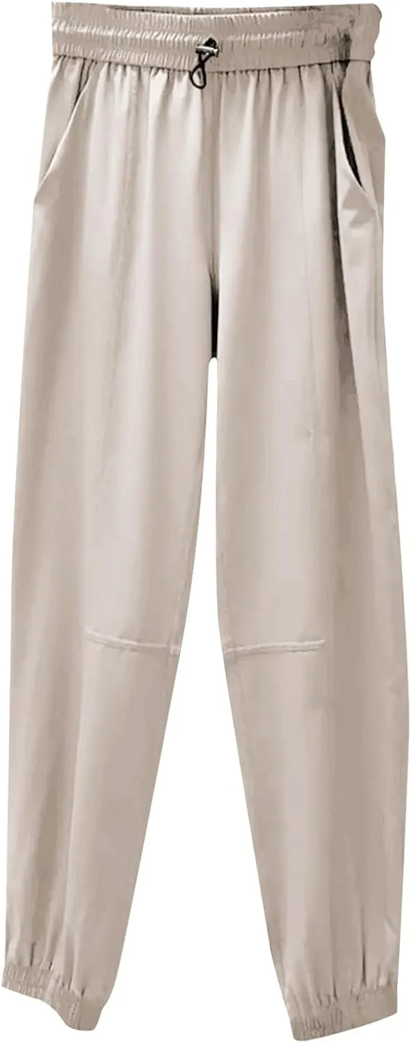 Women Sweatpants Joggers Elastic High Waisted Lounge Travel Casual Cinch Bottom Drawstring Lounge Joggers with Pockets