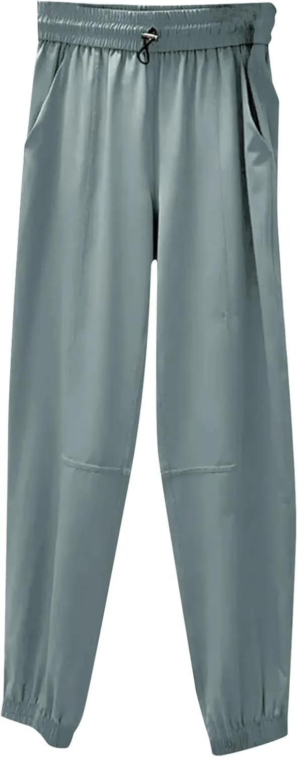 Women Sweatpants Joggers Elastic High Waisted Lounge Travel Casual Cinch Bottom Drawstring Lounge Joggers with Pockets