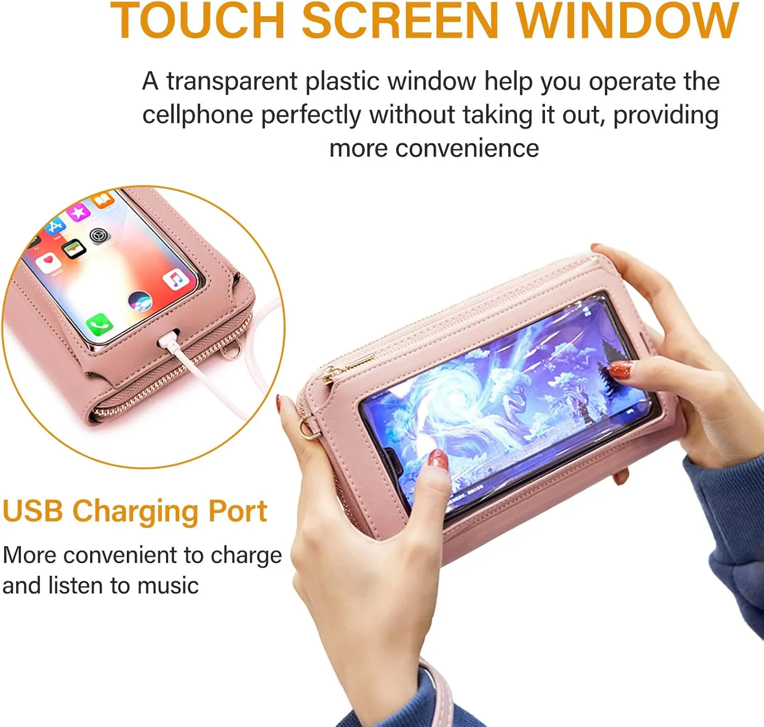 Women Touch Screen Purse Small Crossbody Phone Bag RFID Protection Wristlet Cell Phone Wallet