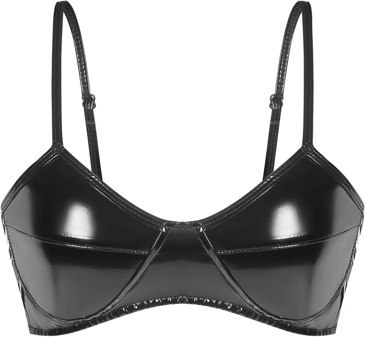 Women's Black Push Up Bra Faux Leather Lingerie Wirefree Soft Everyday Bra Top