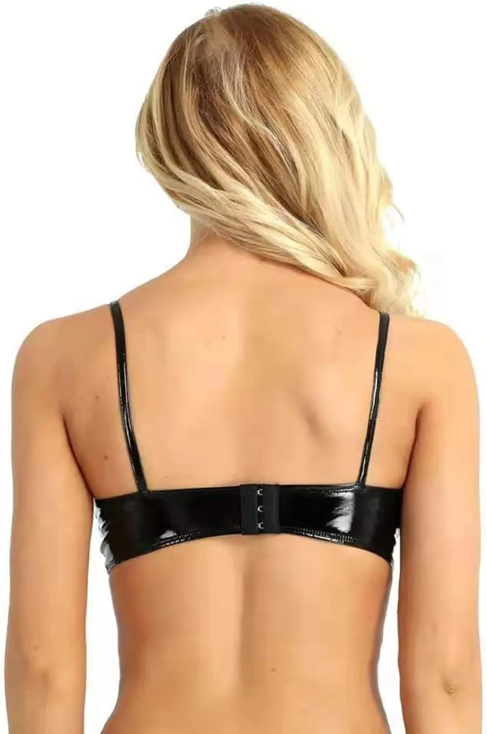 Women's Black Push Up Bra Faux Leather Lingerie Wirefree Soft Everyday Bra Top