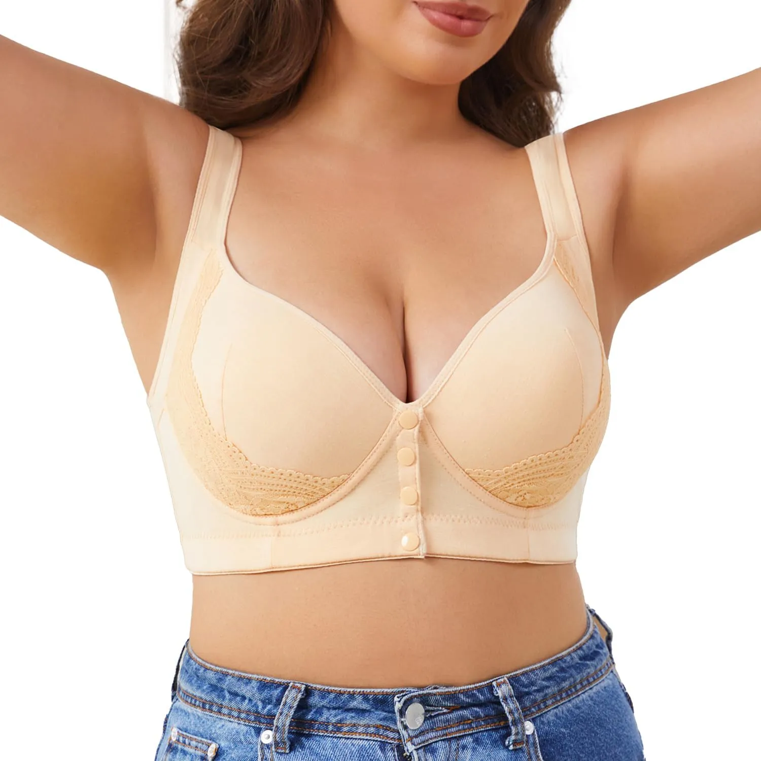 Womens Front Closure No Underwire Breathable Wireless Snap Closing Bra