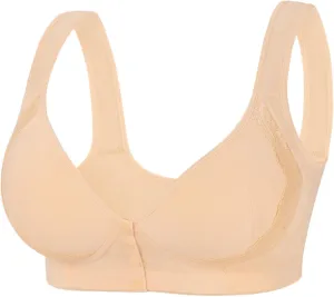 Womens Front Closure No Underwire Breathable Wireless Snap Closing Bra