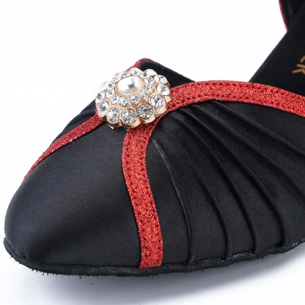 Women's Pumps Ballroom Dance Shoes Suede Sole Closed-toe Party Wedding Low Heel Footwear Black