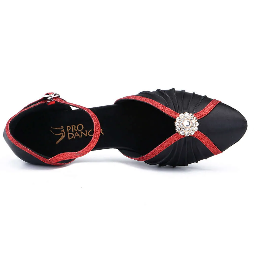 Women's Pumps Ballroom Dance Shoes Suede Sole Closed-toe Party Wedding Low Heel Footwear Black