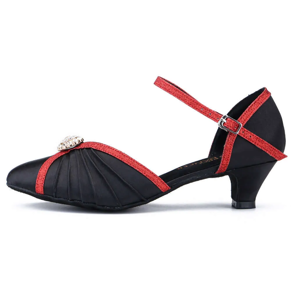 Women's Pumps Ballroom Dance Shoes Suede Sole Closed-toe Party Wedding Low Heel Footwear Black