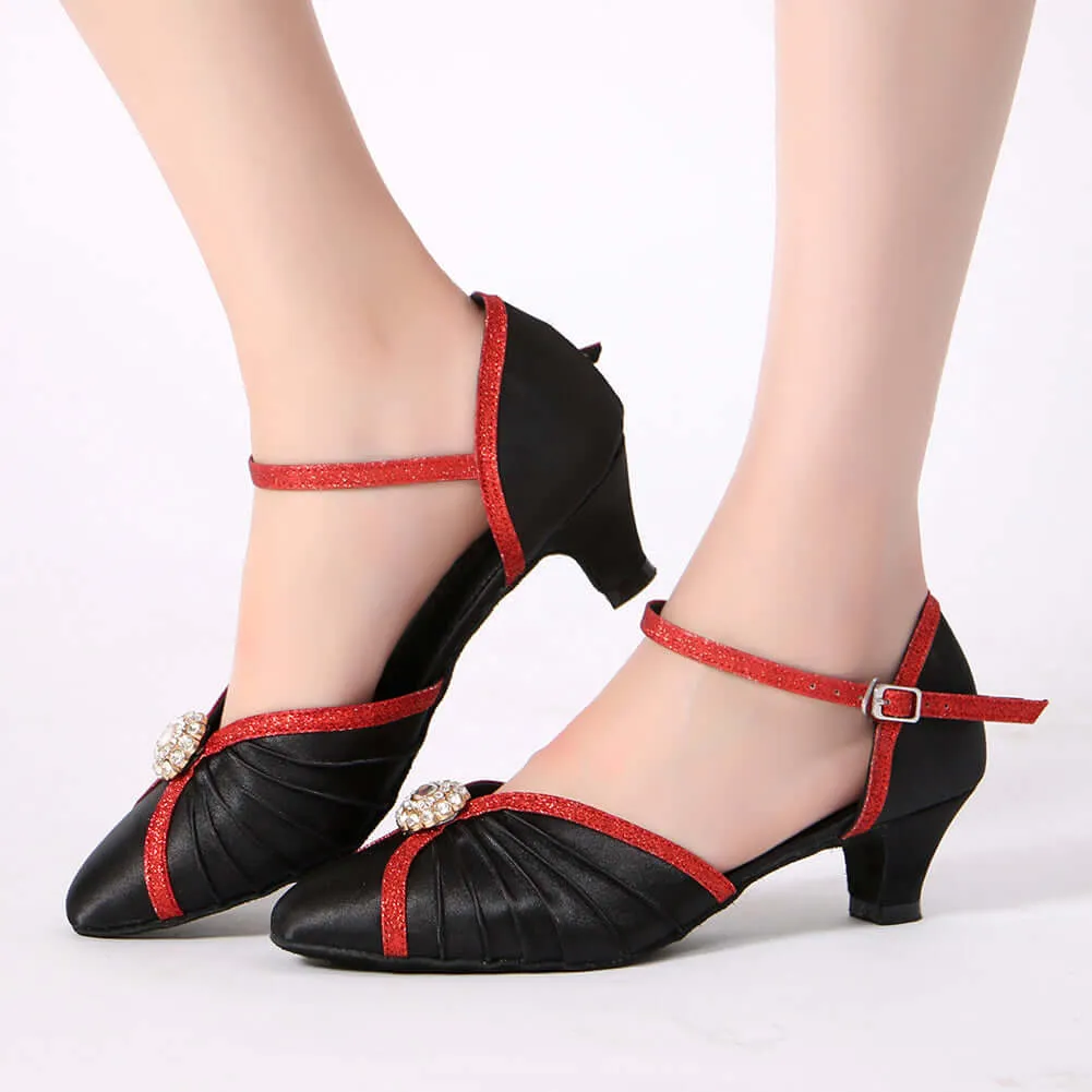 Women's Pumps Ballroom Dance Shoes Suede Sole Closed-toe Party Wedding Low Heel Footwear Black