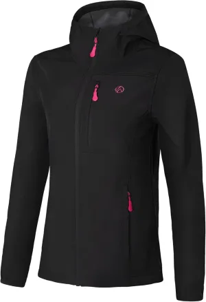 Women's Softshell Jacket with 5 Pockets, Hooded Insulated Windbreaker, Warm Fleece Coat for Hiking Camping Cycling