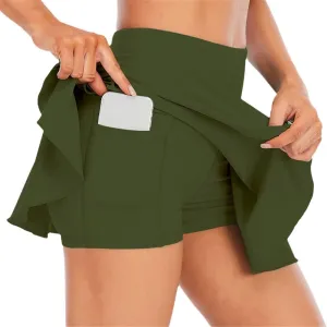 Womens Tennis Golf Pleated Skirt Fitness Shorts High Waist Athletic Quick Dry Running Short Sport Skort