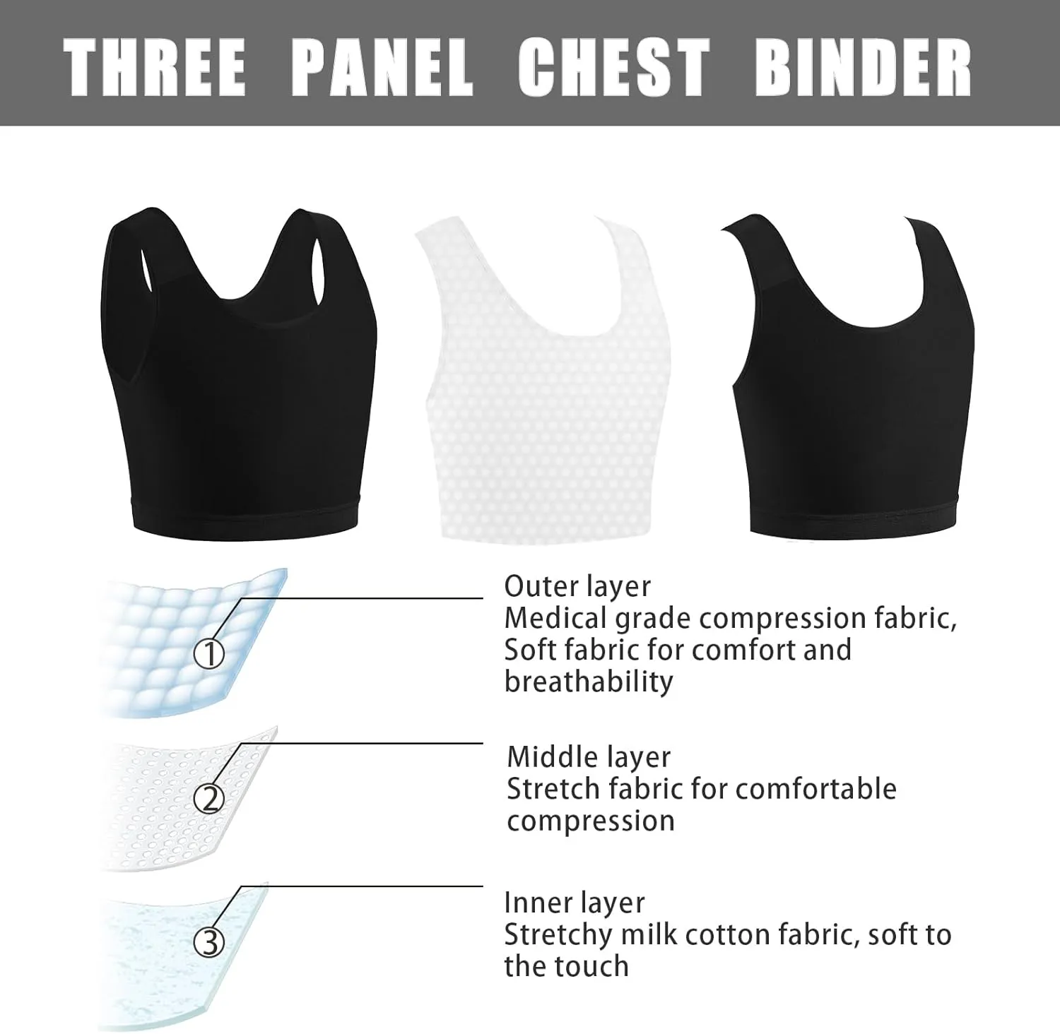 XUJI Breathable Half Chest Binder for Transgender FTM Pullover Binder
