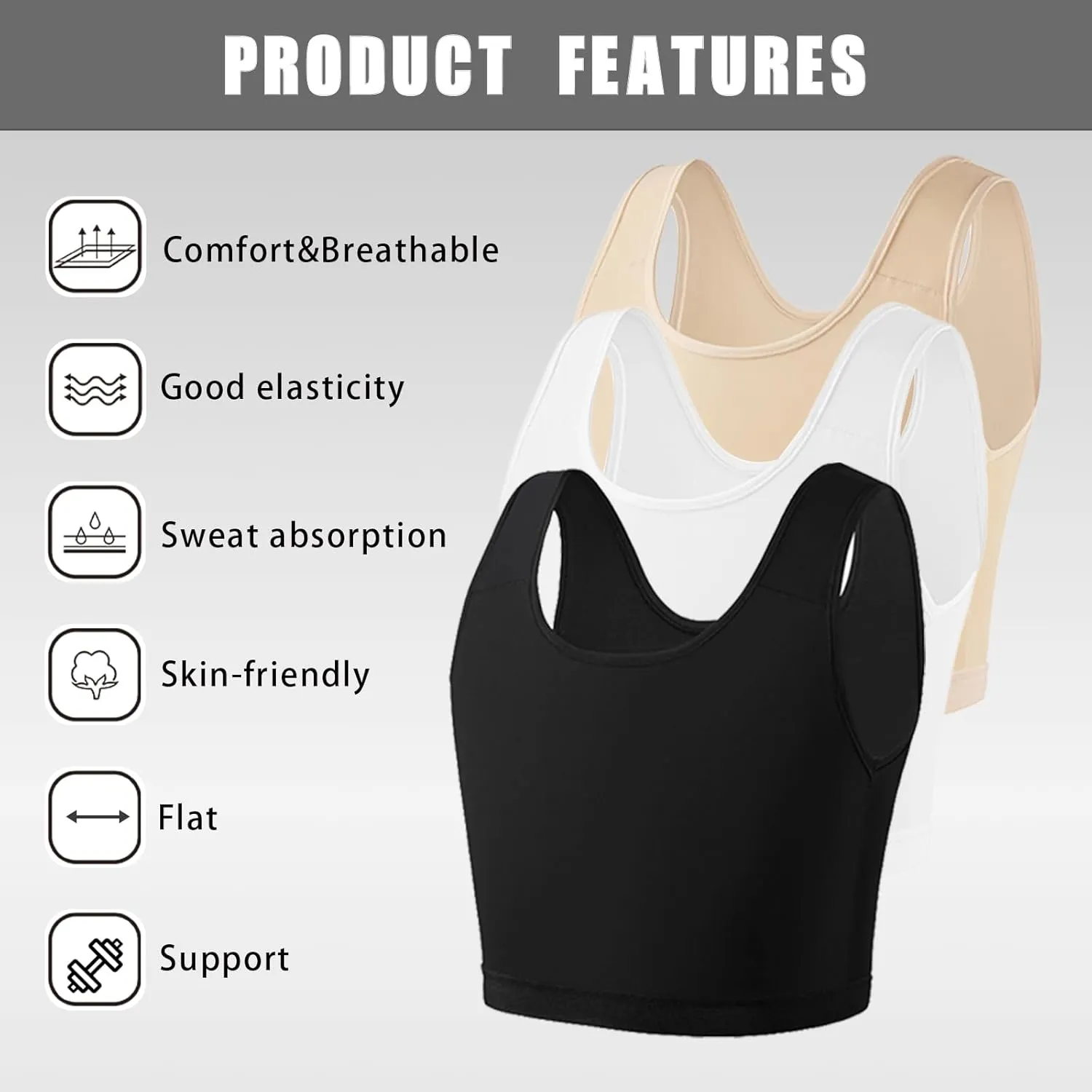 XUJI Breathable Half Chest Binder for Transgender FTM Pullover Binder