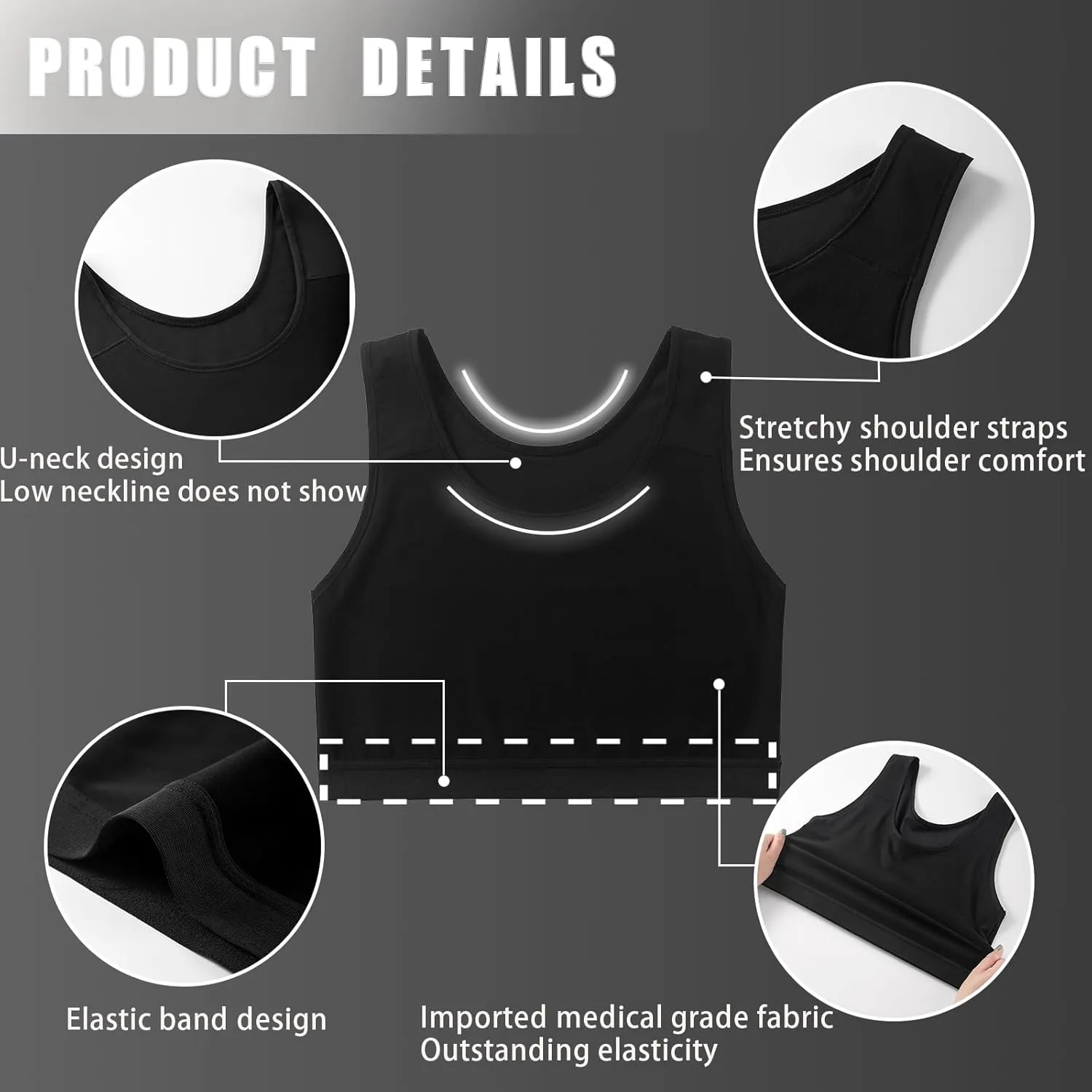 XUJI Breathable Half Chest Binder for Transgender FTM Pullover Binder