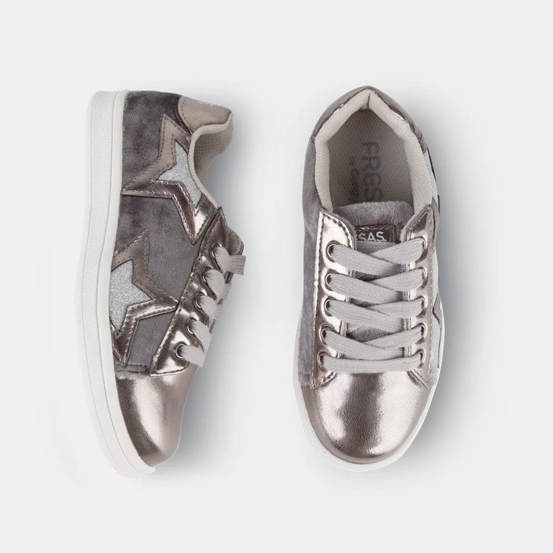 Zapatillas de Niña Terciopelo Estrellas Plomo